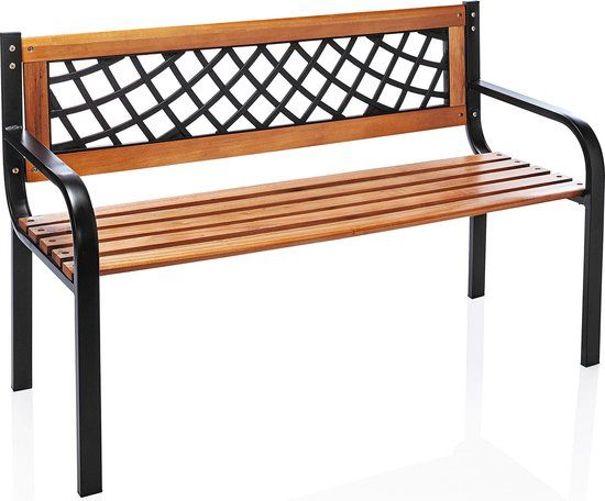 Relaxwonen Tuinbank - 2 Zits - FSC Hout & Zwart Metalen Frame - 119 cm Breed