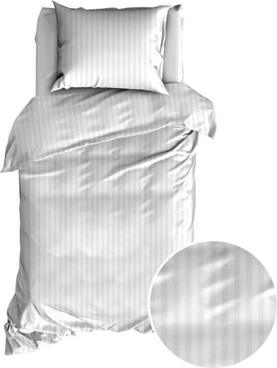 Dekbedovertrek SATIN D'OR Satijnstreep Wit - 140x200/220 - Katoen Satijn