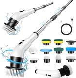 Sans marque Électrique brosse rotative avec manche télescopique et 3 vitesses - Kit de nettoyage 10-en-1 pour intérieur et extérieur