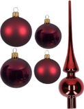 Kaemingk B.V. Lot complet de boules de Noël en verre rouge foncé brillant/mat 39 pièces - 18x 4 cm et 20x 6 cm - Inclus étoile brillante