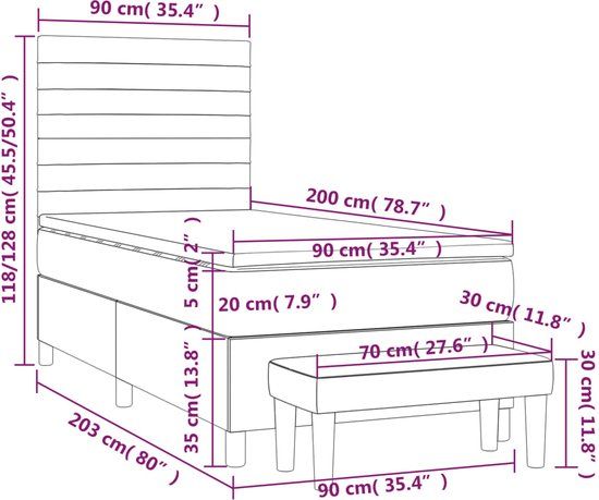 vidaXL Boxspring met matras stof blauw 90x200 cm
