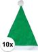 Merkloos 10x Groene Kerstmuts voor Volwassenen