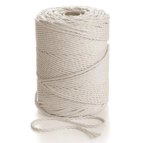 MB Cordas Macrame Touw 3 mm 400 m (2 rollen van 200 m) 3 strand twisted - Natuurlijk Katoen Draad - 3PLY Sterk Katoenen Snaar - Breien, Haken, Macramé - Wandhanger, Dromenvanger - natuurlijke