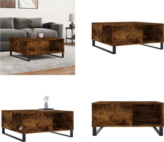 vidaXL Salontafel 80x80x36,5 cm bewerkt hout gerookt eikenkleurig