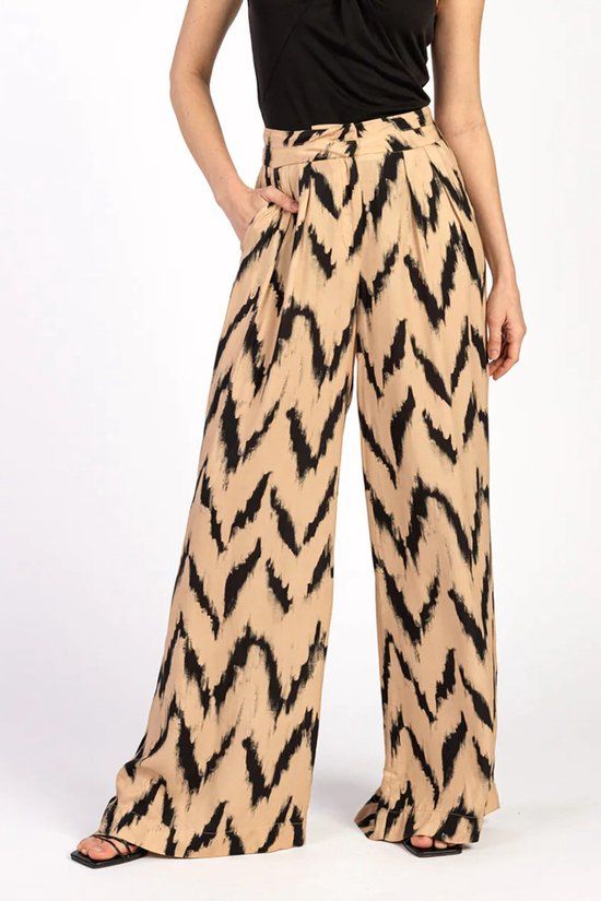 FREDERIQUE Broek Dames Warm Beige Maat S - 100% Viscose - Lente/Zomer 2024