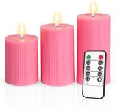 Meisterhome – 3 x Led Stompkaars Ribbel - Roze – Stompkaars Echte wax - Led kaarsen - 10 / 12.5 / 15 cm Hoog - Met afstandsbediening – Timer 2/4/6/8 uur - Dimbaar