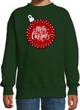 Bellatio Decorations Foute kersttrui - sweater - voor kinderen - groen - kerstbal Merry christmas - felle kleuren - kerstkleding - jongens - meisjes 110/116
