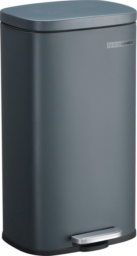 Songmics Pedaalemmer 30L - Rookgrijs - Rechthoek - Met Soft-close - 1 Jaar Garantie