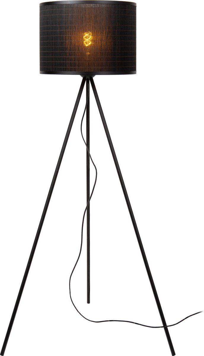 Lucide TAGALOG Vloerlamp - Ø 55 cm - Bamboe - Zwart - E27
