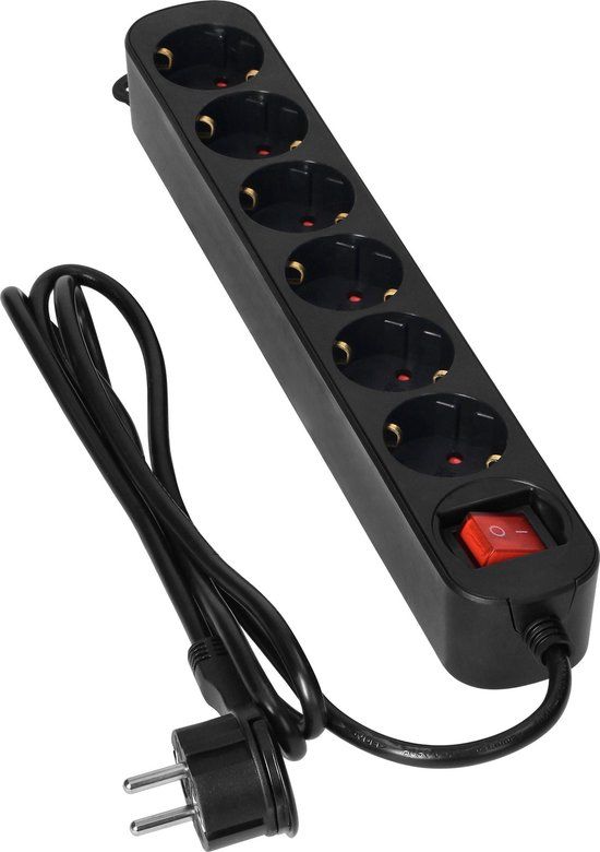 Stekkerdoos met schakelaar - Verdeelstekker 6 voudig - Zwart - 3 Meter kabel - virone