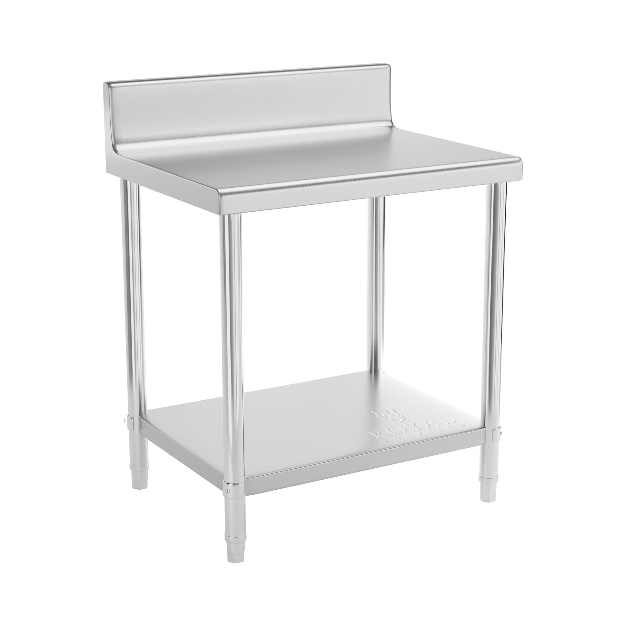 Royal Catering Roestvrij stalen werktafel - 80 x 60 cm - opstand - 190 kg laadvermogen