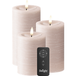 LED Bougie pilier Lot de 3, Ø 7,5 x 10/12,5/15 cm Rose
