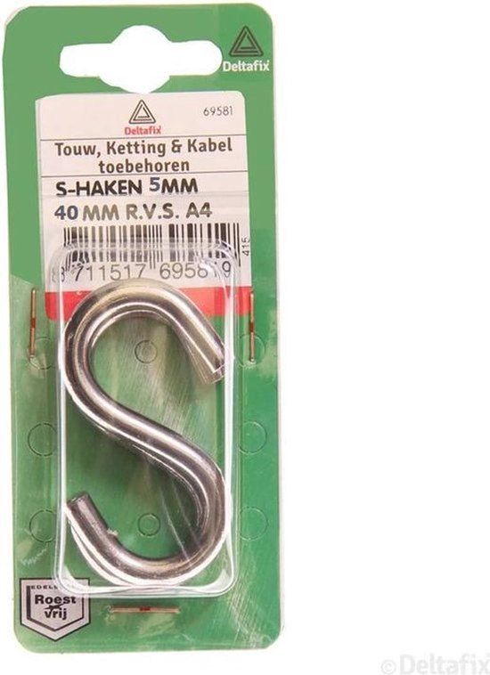 Deltafix S-haken 5mm / 40mm RVS