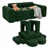 Merkloos Relaxdays kinder speelsofa - 10-delig - ribfluweel - donkergroen