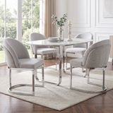 OKWISH Eetkamerstoel - Set van 4 - Chenille - Lichtgrijs en Zilver