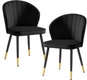 Ervesto Eetkamerstoel set van 2 fluwelen zwarte keukenstoel met metalen poten, schelpstoel Scandinavisch design, gestoffeerde stoel met stoffen bekleding, stoel gestoffeerd