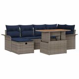 vidaXL Tuinbankenset 7-delig Grijs Polyrattan