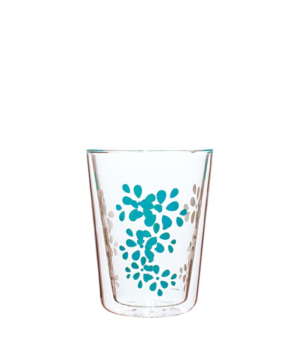 Zak!Designs Lily Dubbelwandige Theebeker - Borrosilicaat Glas - 350 ml - Aqua blauw