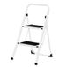 JOYFURNOS Échelle, Marchepied en acier pliable à 2 niveaux avec poignée, Robuste 150 kg, 86,5 x 44,5 x 4,5 cm, Blanc