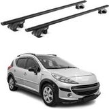 Omac Barre portatutto in alluminio con certificazione Tüv per Peugeot 207 Break 2006-2012 – Per barre portatutto standard – scanalatura a T – Carico massimo 90 kg – 2 serrature antifurto nero