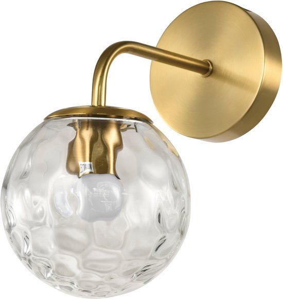 QUVIO Wandlamp - Ronde - Glazen Bol - Industrieel - Modern - Sfeerverlichting - E27 - Metaal - Glas - Wandlamp Binnen - Woonkamer - Slaapkamer - Hal - Gouden Wandlamp