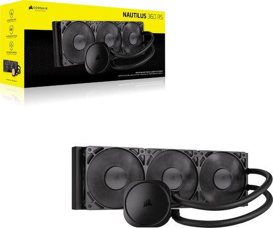 CORSAIR NAUTILUS 360 RS CPU-Vloeistofkoeler – 360mm AIO – Geluidsarme – Directe Moederbordaansluiting – Intel LGA 1851/1700, AMD AM5/AM4 – Inclusief 3x RS120-Fans – Zwart