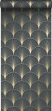 ESTAHome Behang Art Deco Motief Donkerblauw en Goud - 53 cm x 10.05 m
