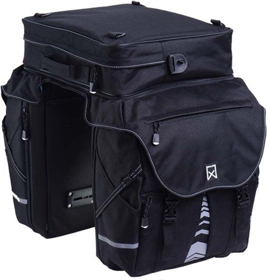 Willex Bagagetas XL 1200 - Dubbele Fietstas - 65 liter - Zwart - Inclusief Regenhoes