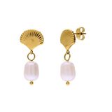 Lucardi Dames Stainless steel oorknoppen schelp voor dames - Oorbellen - Staal - Goudkleurig