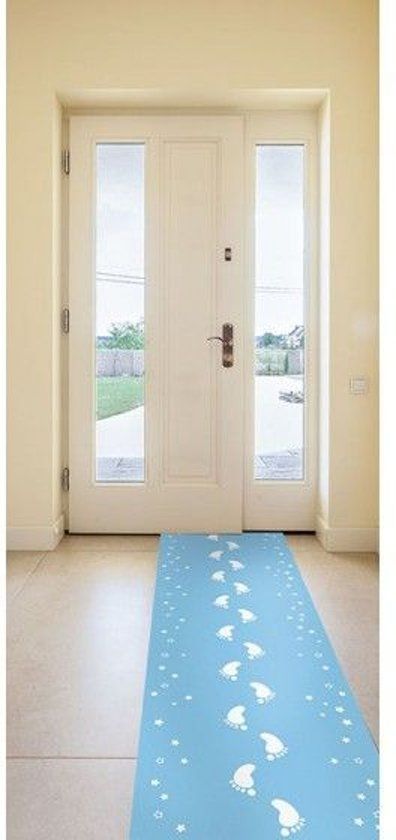 Partywinkel Lichtblauwe Loper met voetjes 250x50cm