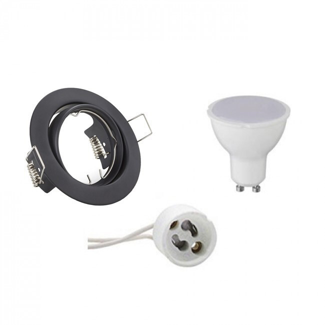 BES LED LED Spot Set - Trion - GU10 Fitting - Inbouw Rond - Mat Zwart - 8W - Warm Wit 3000K - Kantelbaar Ø83mm