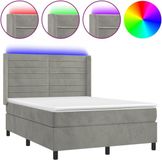 vidaXL Boxspring met matras en LED fluweel lichtgrijs 140x190 cm