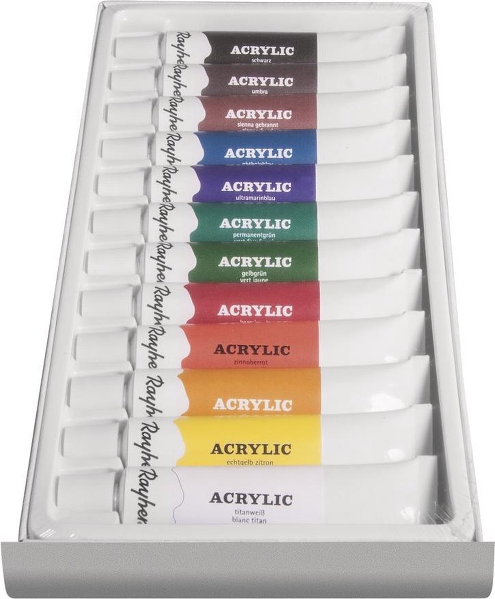 Rayher Hobby Acrylverf schilder set tubes 12 kleuren 12 ml