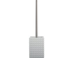 MSV Toiletborstel houder Kubik - kunststeen - wit/zilver - 37 x 10 cm - Luxe uitstraling