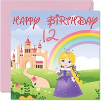 12e verjaardagskaart meisje - prinses kasteel - gelukkige verjaardagskaart 12 jaar oud meisje, meisjes twaalf twaalfde verjaardagskaarten voor haar, 145 mm x 145 mm wenskaart voor dochter nichtje