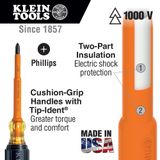 Klein Tools Geïsoleerde schroevendraaier, #1 kruiskop, lengte 10,2 cm