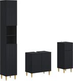 vidaXL - 3-delig - badkamerkast - set - ARNHEM - Zwart - Bewerkt - hout