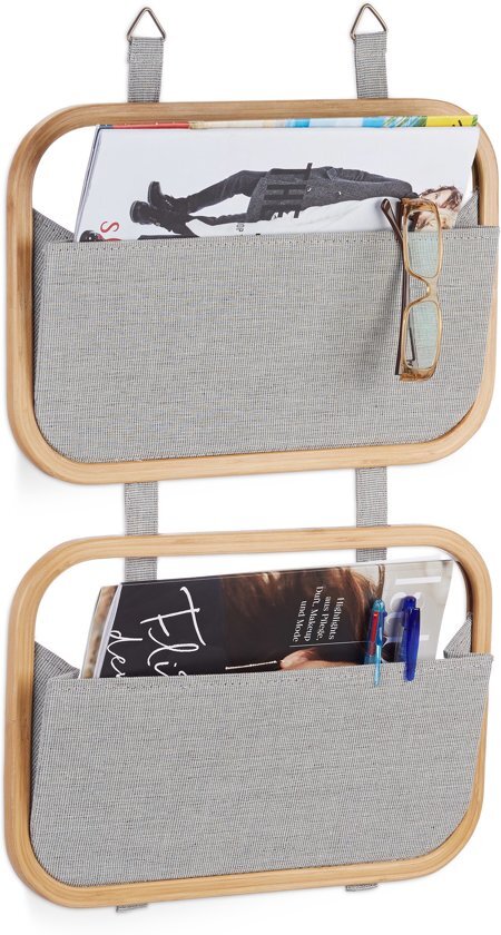 Relaxdays deurorganizer bamboe - tijdschriftenrek - wandorganizer hout - deurgarderobe