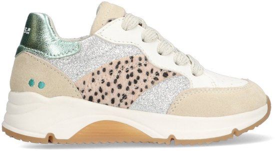 BunniesJR 225462-403 Meisjes Lage Sneakers - Zilver/Beige/Groen - Leer - Veters