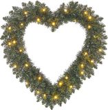 Black Box Trees Kerstkrans Hart met LED Verlichting en Zachte Naaldjes - Kerstversiering voor Kerst - Warme Gloed - Deurkrans voor Binnen en Buiten - Ø60 cm - Groen