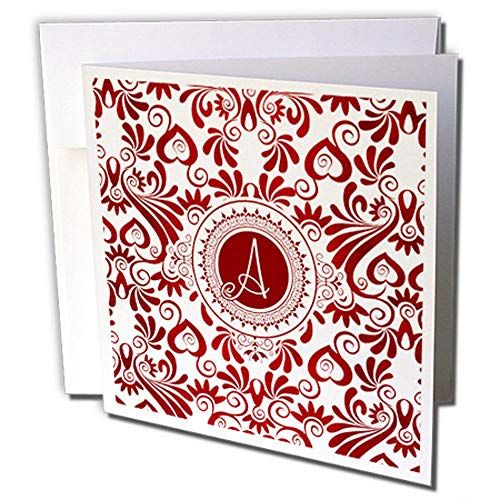 3dRose gc_245294_2 Greeting Cards "Letter A with Ruby and White Swirls", 15 x 15 cm, 12-Pack