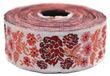 Ruban Jacquard - Motif jardin tissé - Bordeaux, rouge profond, orangé - 10m x 35mm
