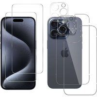 Phonillico® iPhone 15 PRO Screen and Back Tempered Glass with Camera Protection [Pack 2]
