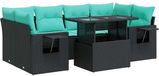 vidaXL - 7-delige Loungeset met kussens, poly rattan, acacia, zwart