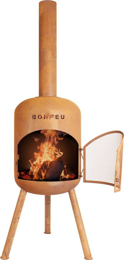 BonFeu BonBono Roest Tuinhaard - Houtkachel met Grill - 45x45x165 cm