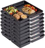 Plasticforte Vakjesborden - 8x stuks - zwart - gourmetbord - 3-vaks - kunststof - 24 x 24 cm