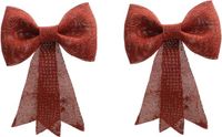 Merkloos / Sans marque Kaemingk B.V. Decoris Kersthanger strik - 2x - rood - glitters - pailletten - 14 cm