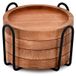 Acacia Wooden Coasters Set of 4 - With Iron Drink Holder for Table Protection