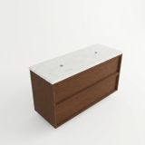 Saniclass Holz Frame Badkamermeubelset - 120x45x63cm - Dia marmeren wastafelblad gepolijst (wit) - zonder kraangat - 2 lades - mat walnut pure (hout) SW1578610/SW728219
