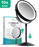 Mirlux Make Up Spiegel met LED Verlichting - 10x Vergroting – Hoogte Verstelbaar - 3 Lichtstanden - Oplaadbaar - Vergrootspiegel Zwart